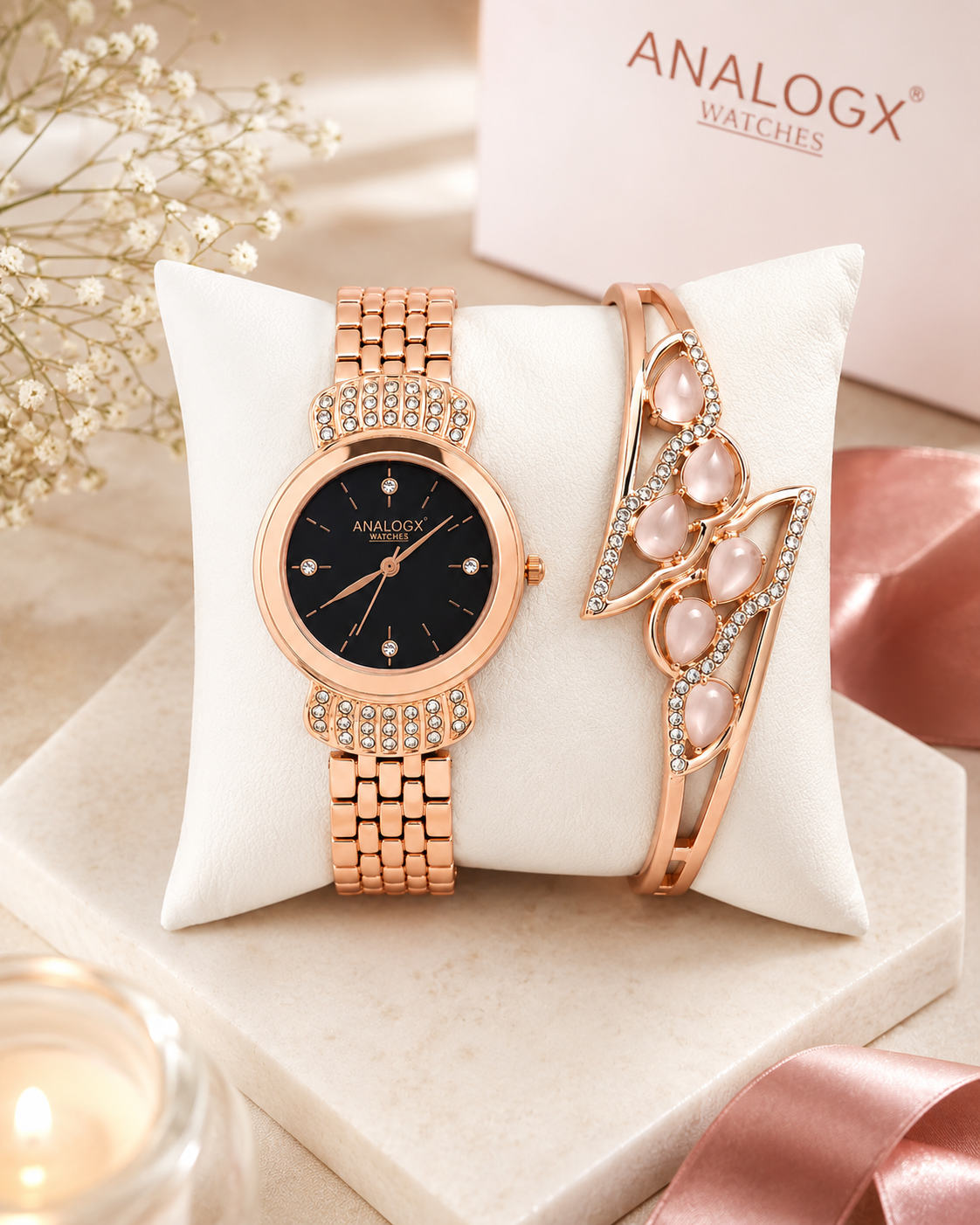 Rose Gold Luxe Watch with Designer Bracelet