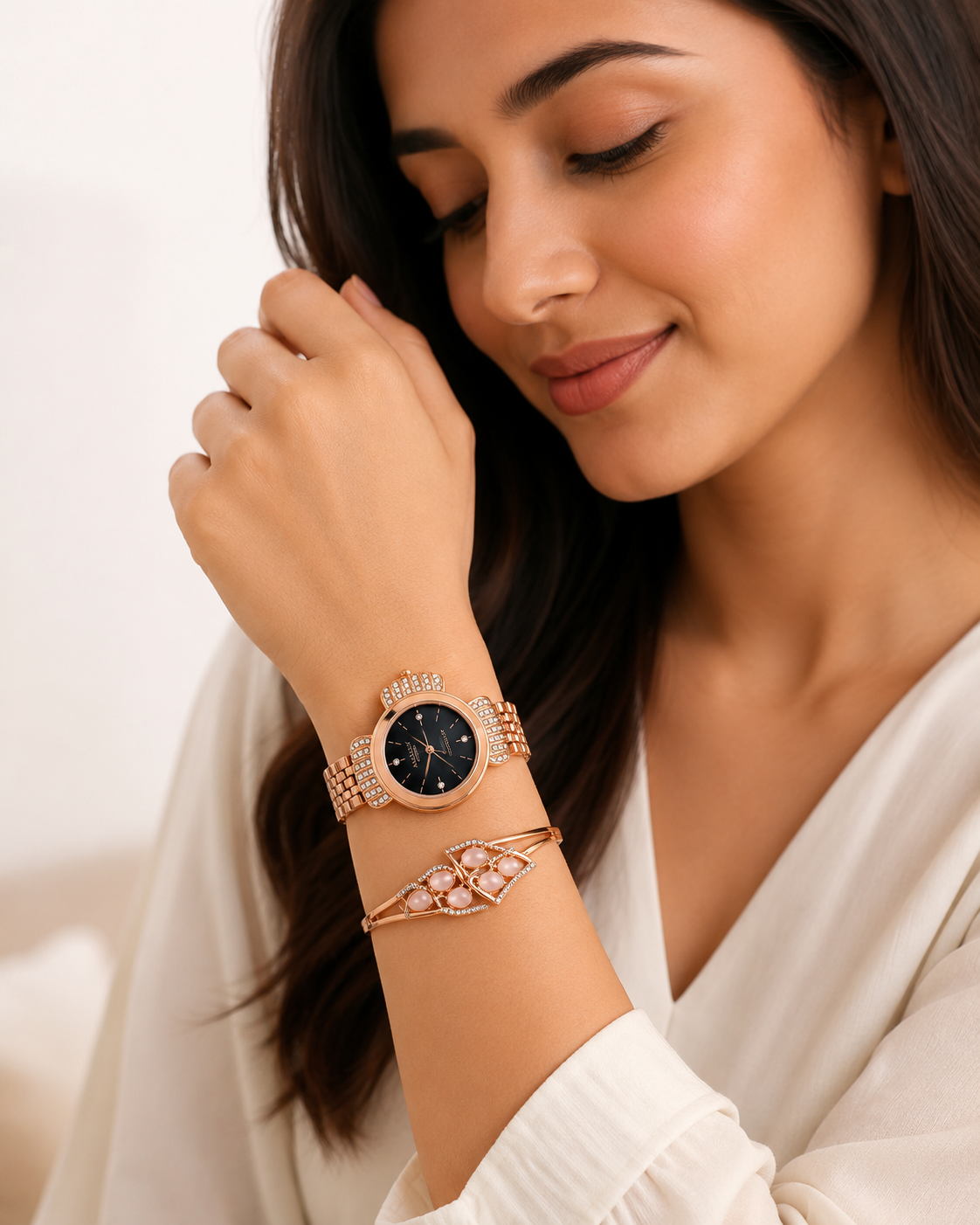 Rose Gold Luxe Watch with Designer Bracelet