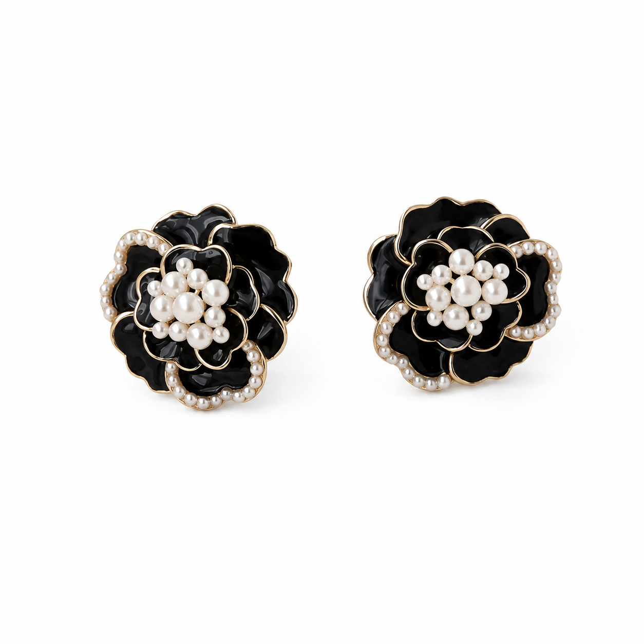 Needle Fashion Korean Earrings Camellia Flower Drop Earrings Enamel Pearl Stud Earrings