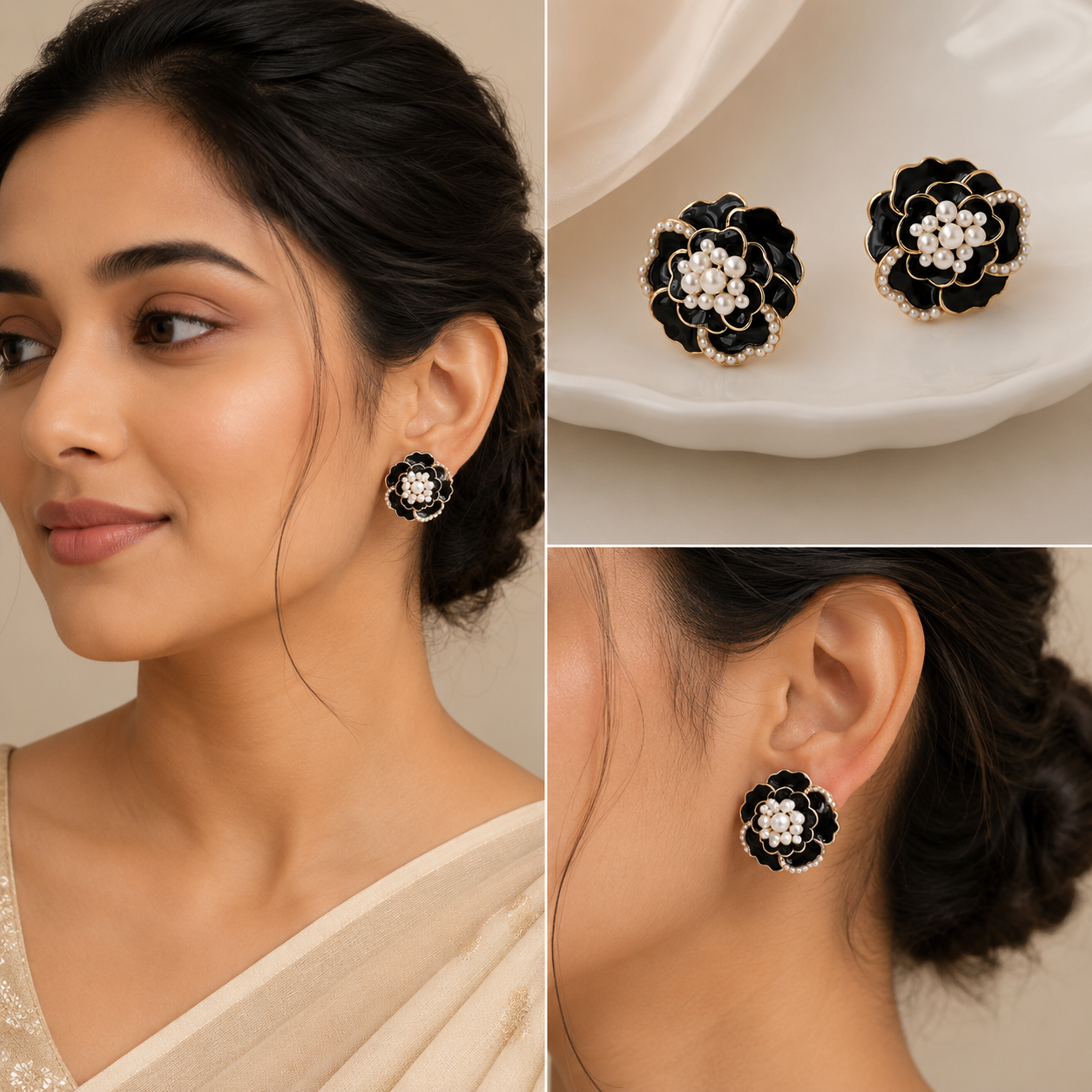 Needle Fashion Korean Earrings Camellia Flower Drop Earrings Enamel Pearl Stud Earrings