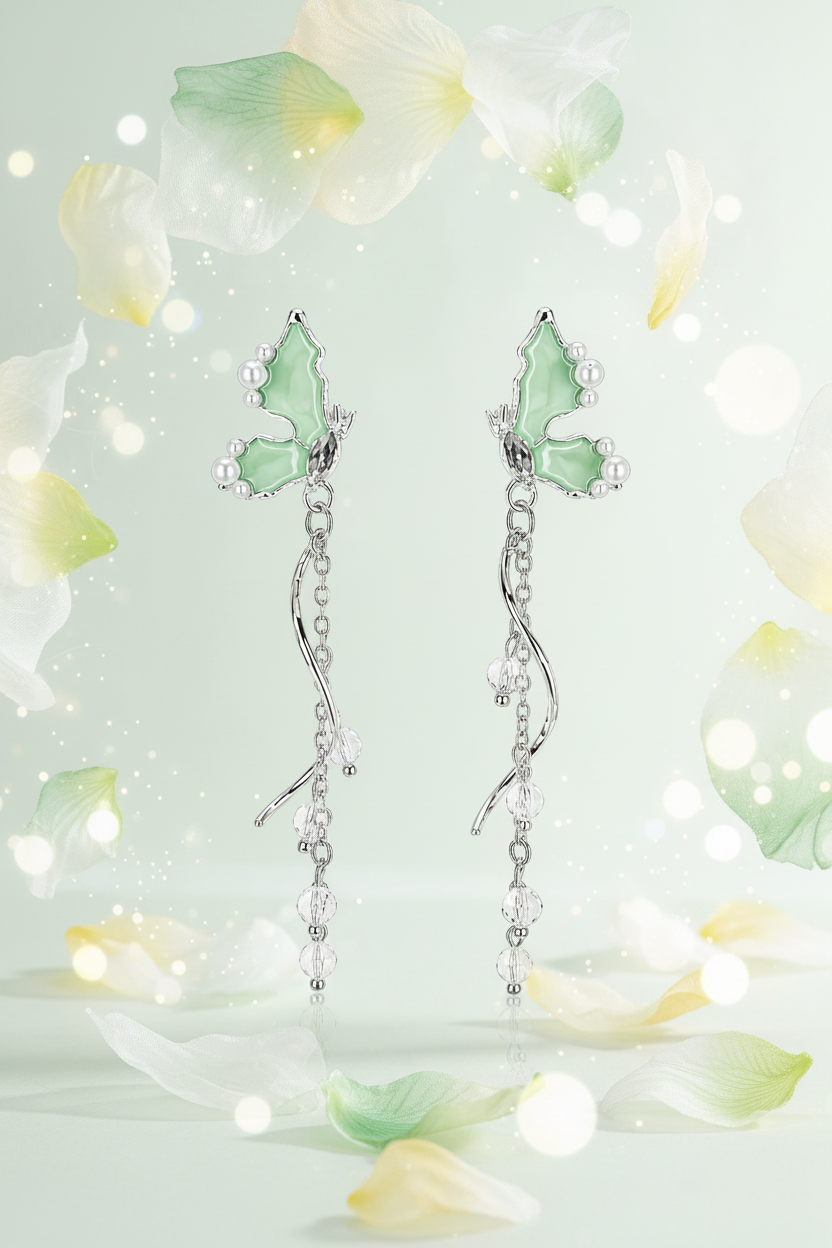 Jazz & Sizzle Mint Green Butterfly Dangle Earrings with Crystal & Pearl Accents