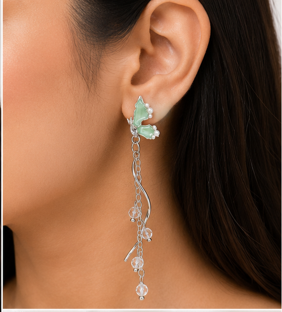 Jazz & Sizzle Mint Green Butterfly Dangle Earrings with Crystal & Pearl Accents