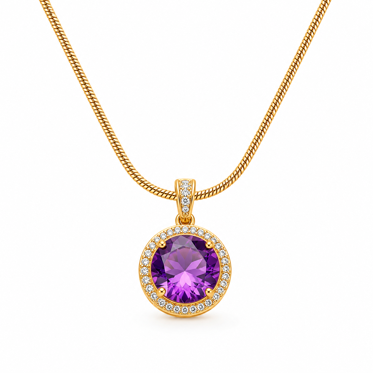 Women's Gold-Plated Purple Crystal Pendant Necklace-WJ-JS26-NL0176