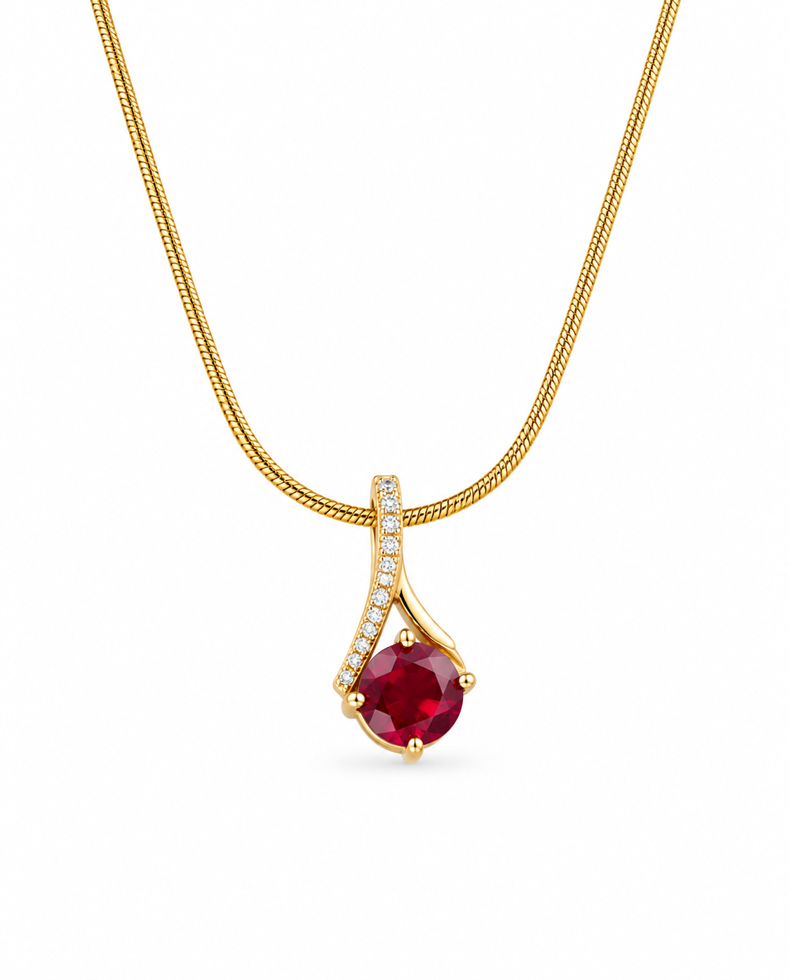 Gold-Plated Ruby Red Crystal Pendant Necklace for Women | Elegant Snake Chain with CZ Accent | Daily Wear & Party Jewelry-WJ-JS26-NL0179