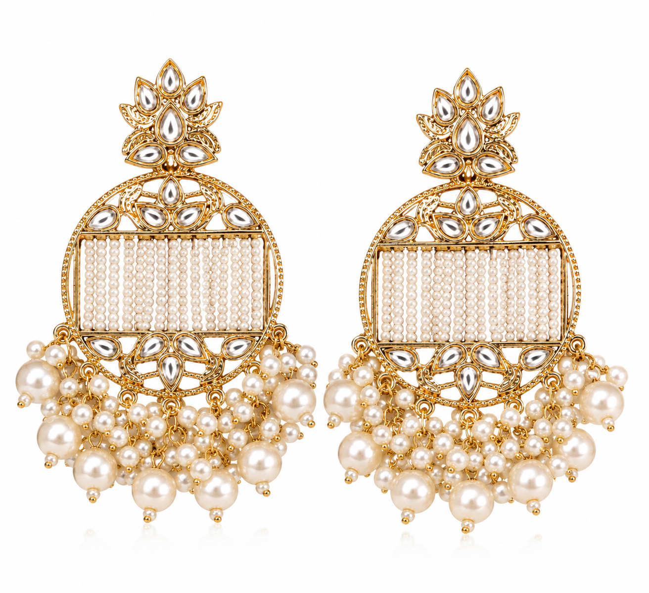 Jazz And Sizzle Gold-Plated Handcrafted Kundan Pearl Studded Multistrand Earrings