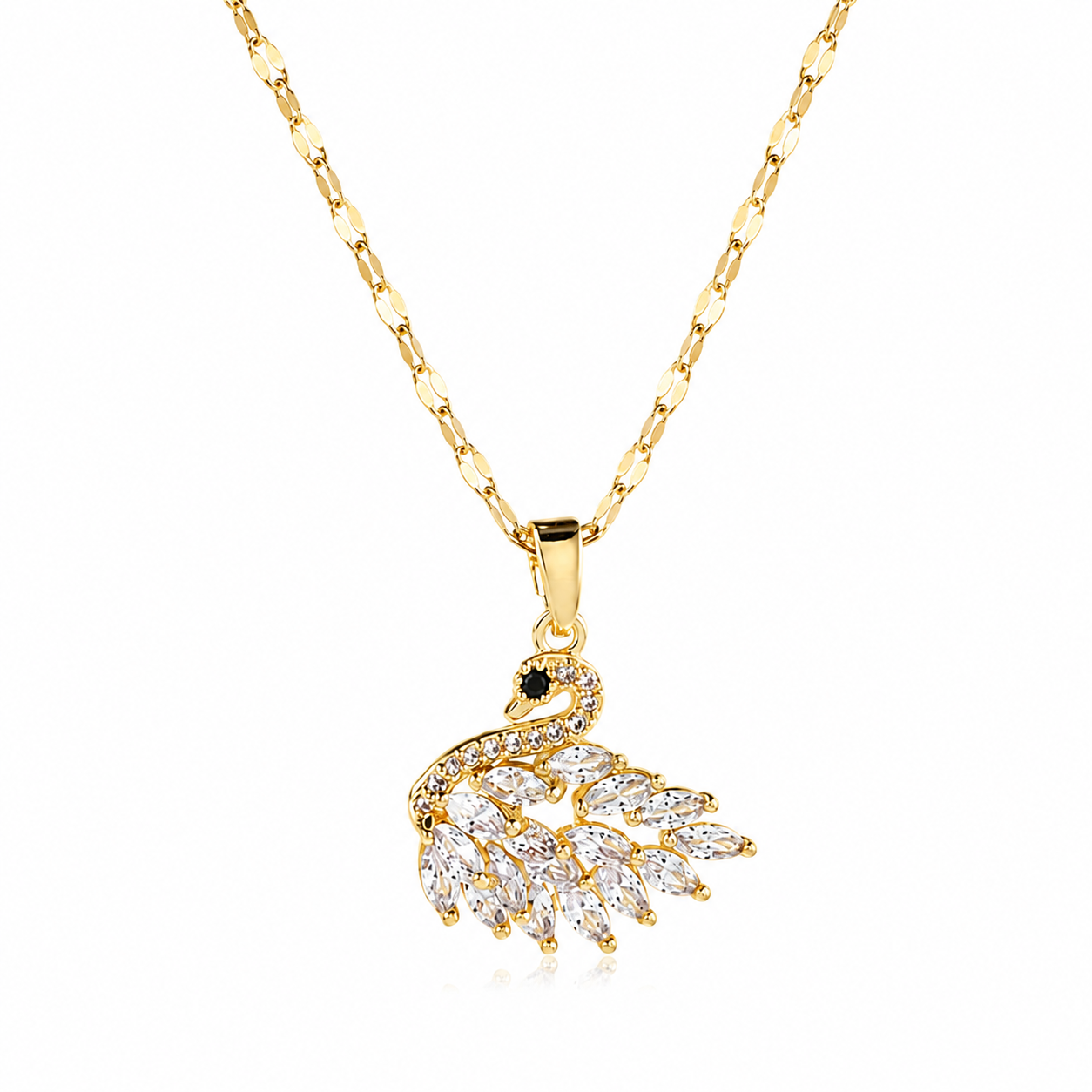 Elegant Gold Swan Crystal Pendant Necklace for Women
