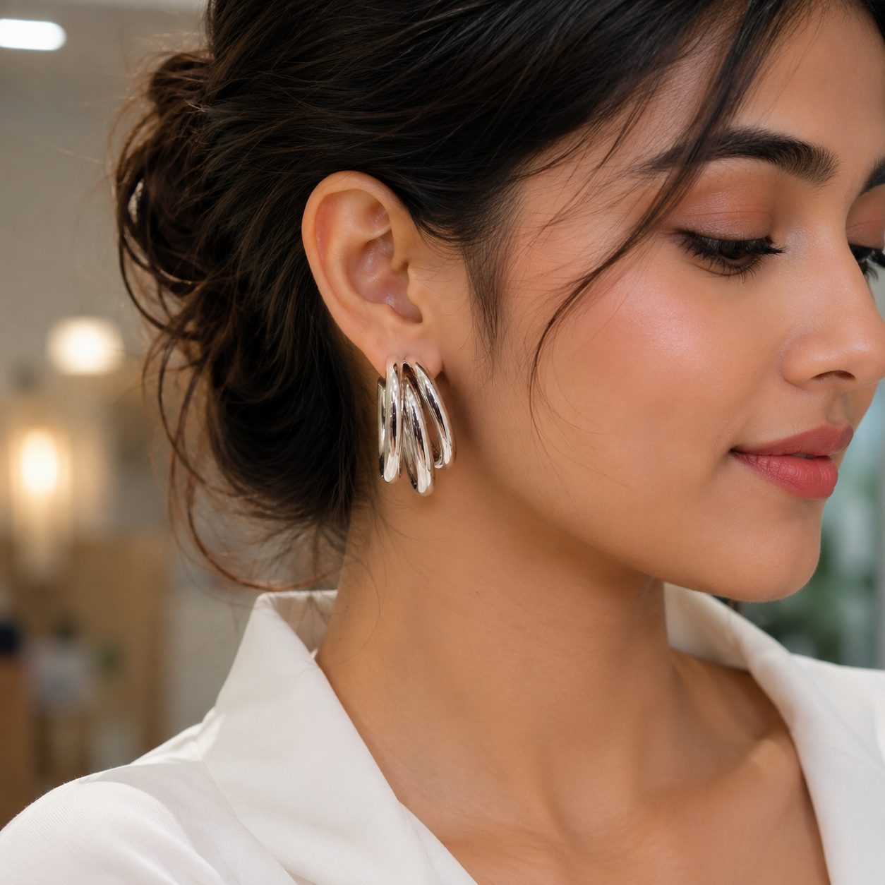 Gold & Silver Needle Plated C-Shaped Multi-Layer Hoop Earrings- Combo