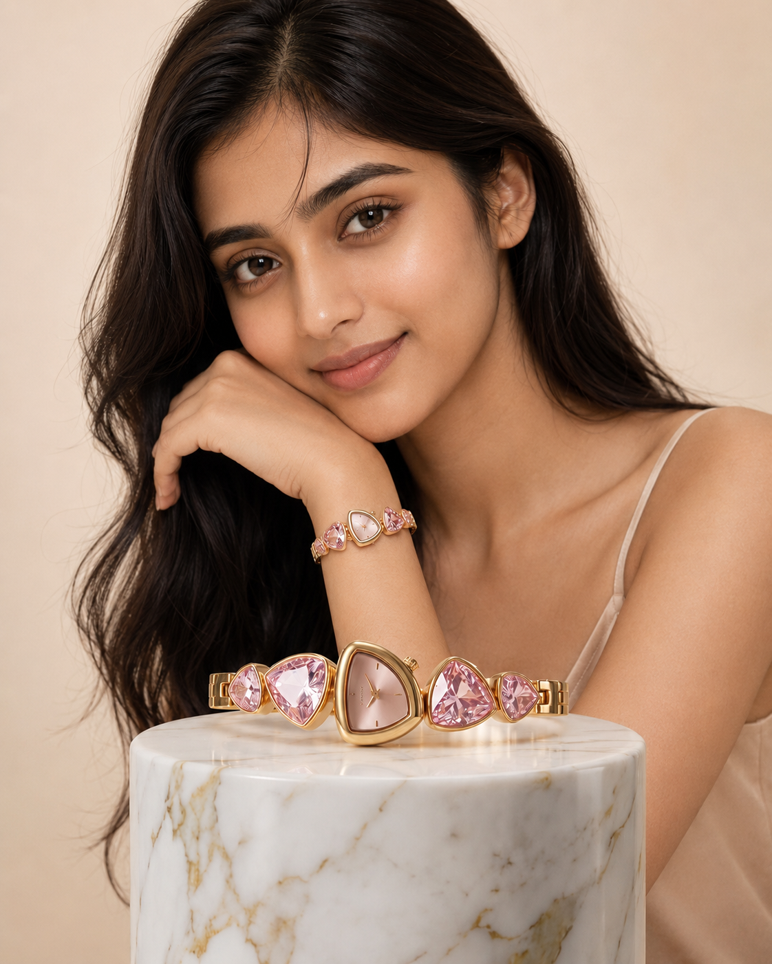 Rosé Crystal Triangle Dial Watch