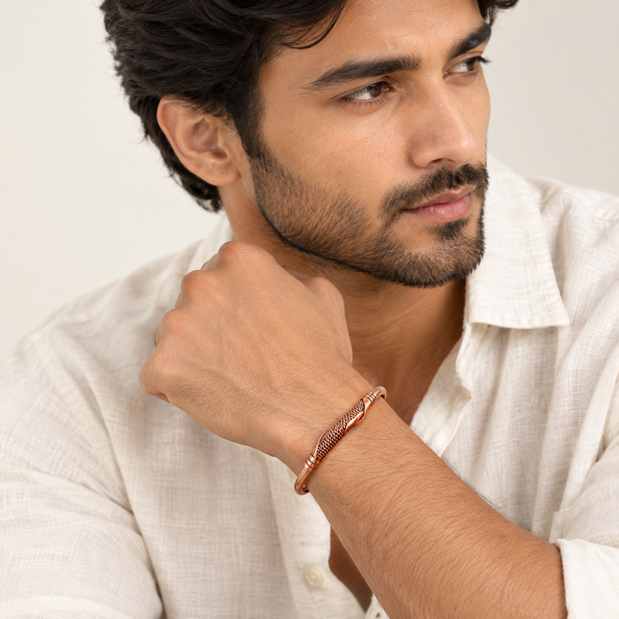 Handcrafted Copper Cuff with Woven Design- JS-SBR-034