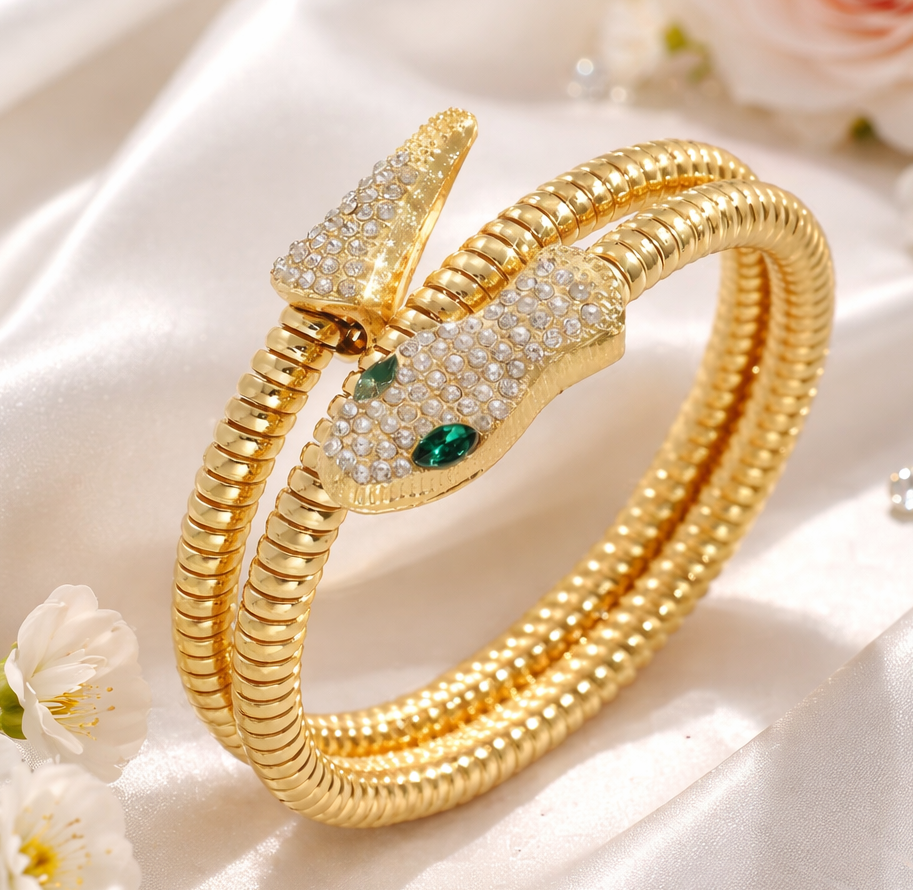 Luxury Snake Wrap Bracelet for Women – Gold Finish Stainless Steel Anti-Tarnish Adjustable Bracelet