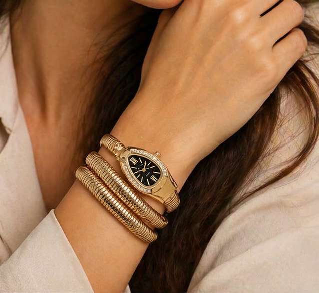 Gold Serpenti Coil Watch Bracelet for Women | Adjustable Wrap Around Bracelet Watch