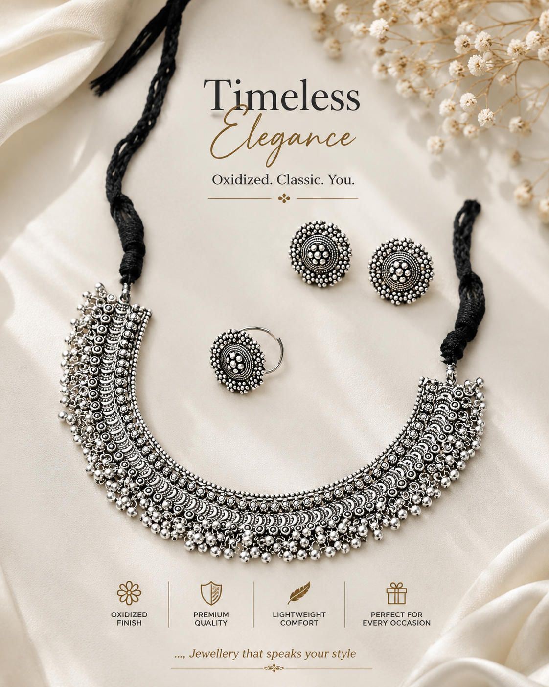Silver-Plated American Diamond Jewellery Set for Women & Girls | Necklace Set with Matching Earrings