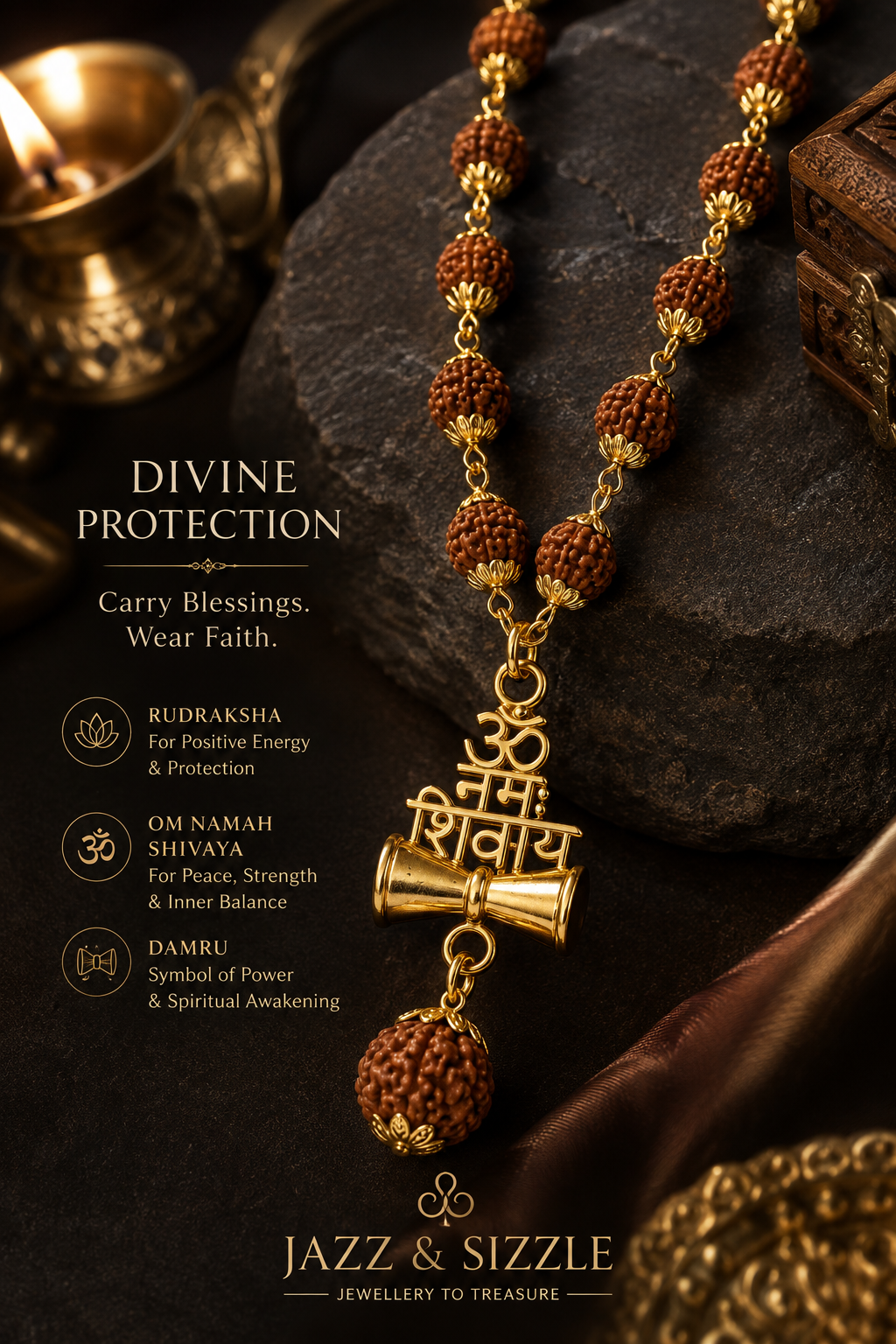 Om Namah Shivaya Rudraksha Pendant Necklace for Men-JS-SNC-001
