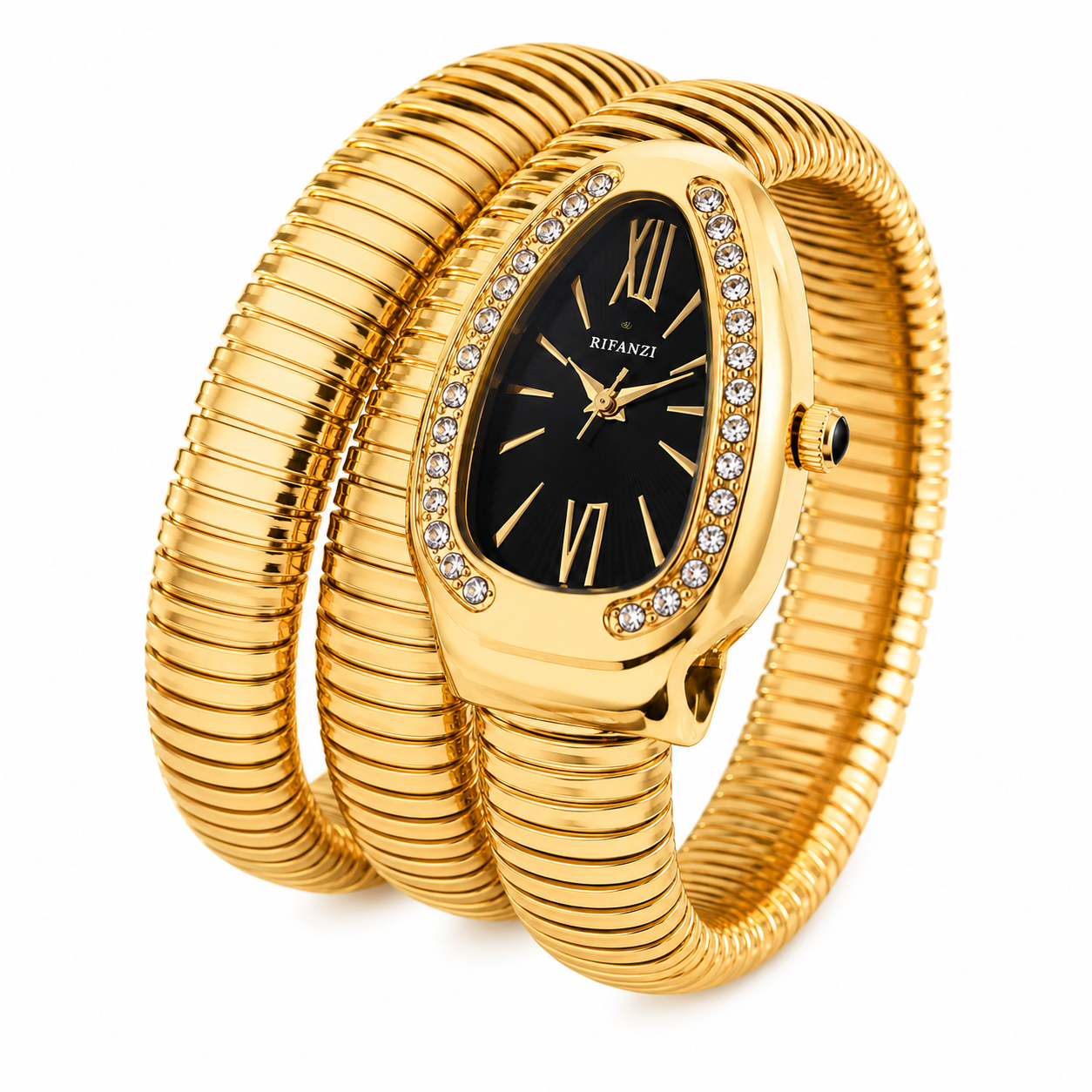 Gold Serpenti Coil Watch Bracelet for Women | Adjustable Wrap Around Bracelet Watch