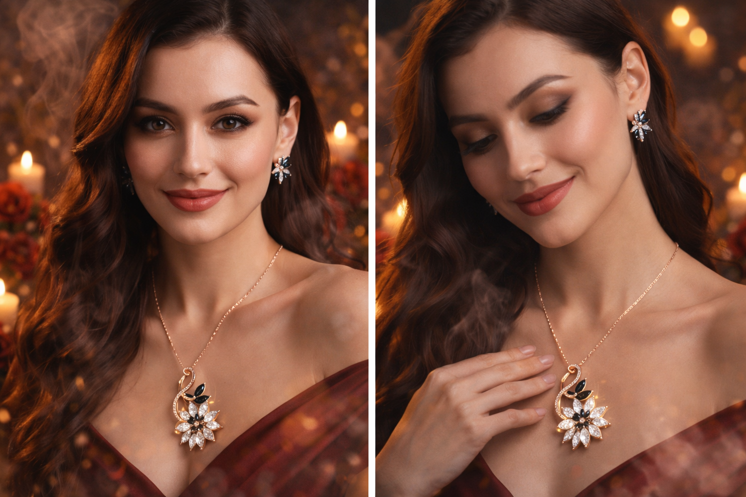 Black American Diamond Rose Gold Pendant & Earring Set