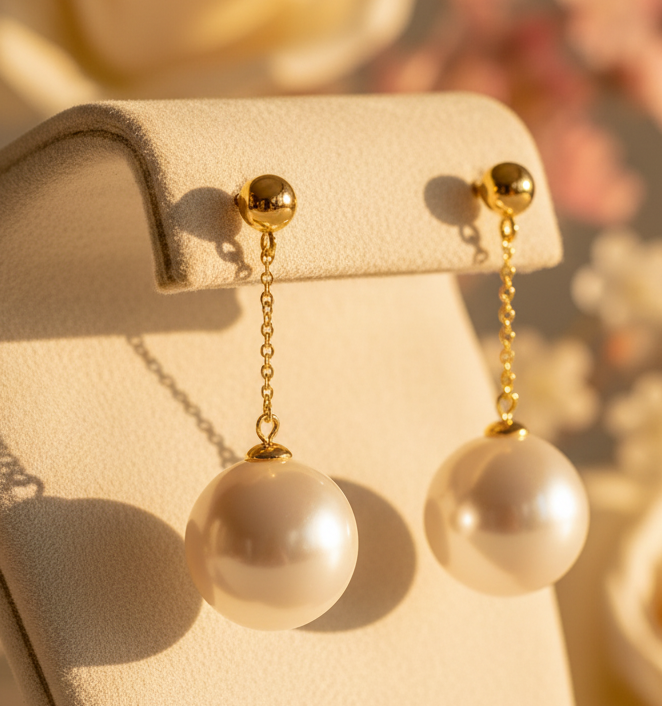 Gold-Plated Pearl Drop Earrings for Women & Girls