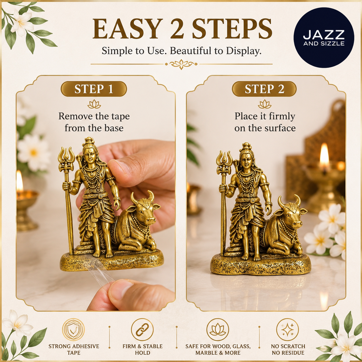 Gold Plated Mahadev with Nandi Idol for Home, Car & Office-JS-IDL-003