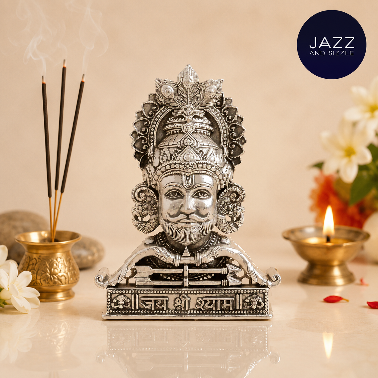 Silver Plated Jai Shree Shyam Idol for Home, Car & Workplace