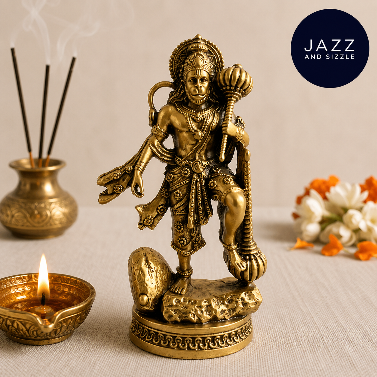 Divine Hanuman Ji Idol with Gada | Strength, Protection & Blessings ( Gold Plated )