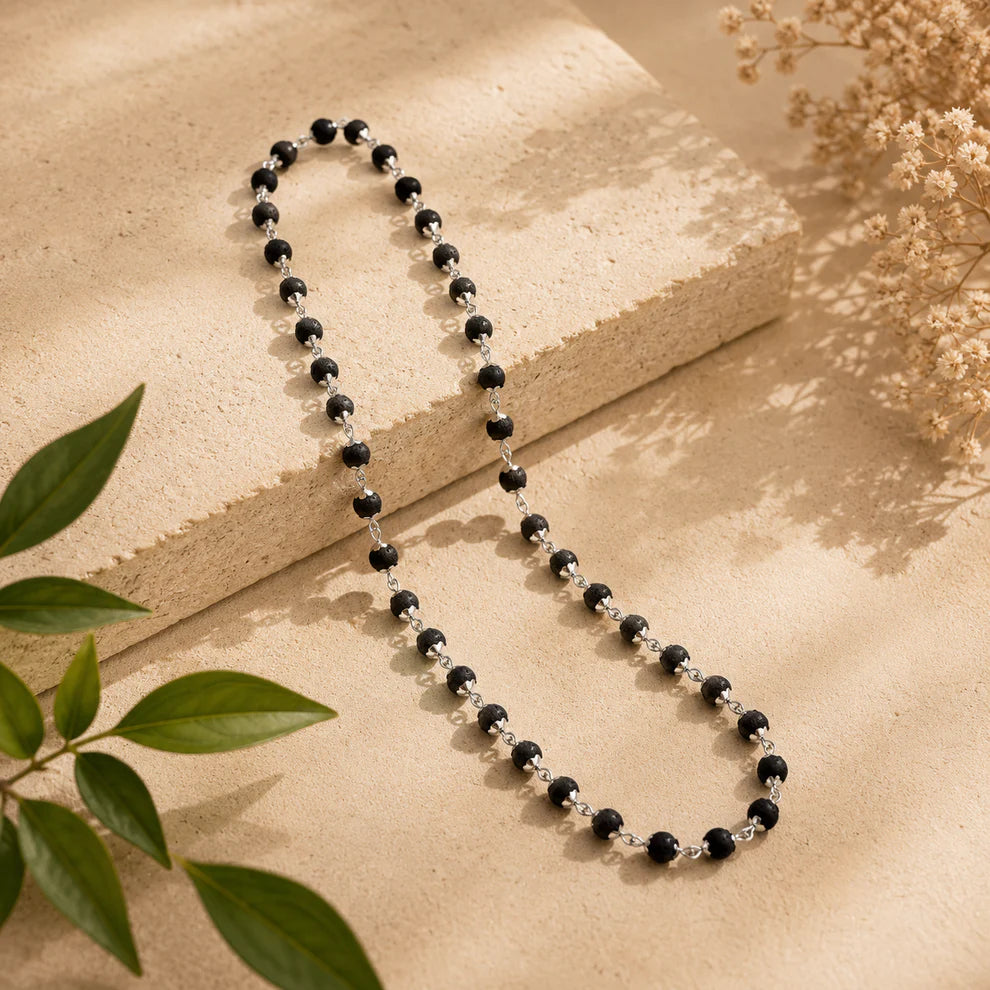 Black Beaded Spiritual Mala for Men-JS-SNC-0017