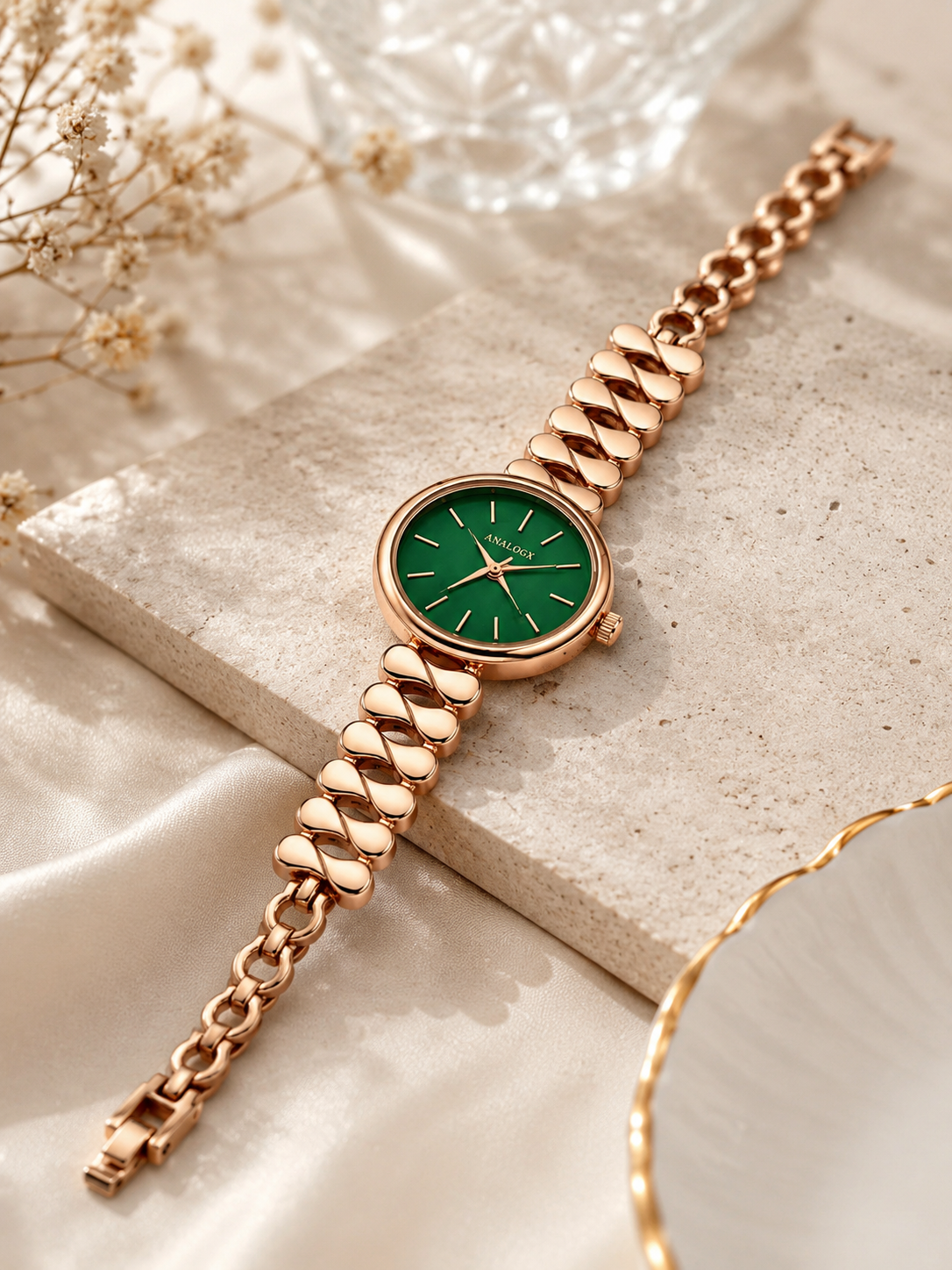 Elegant Rose Gold Chain Strap Analog Watch for Women