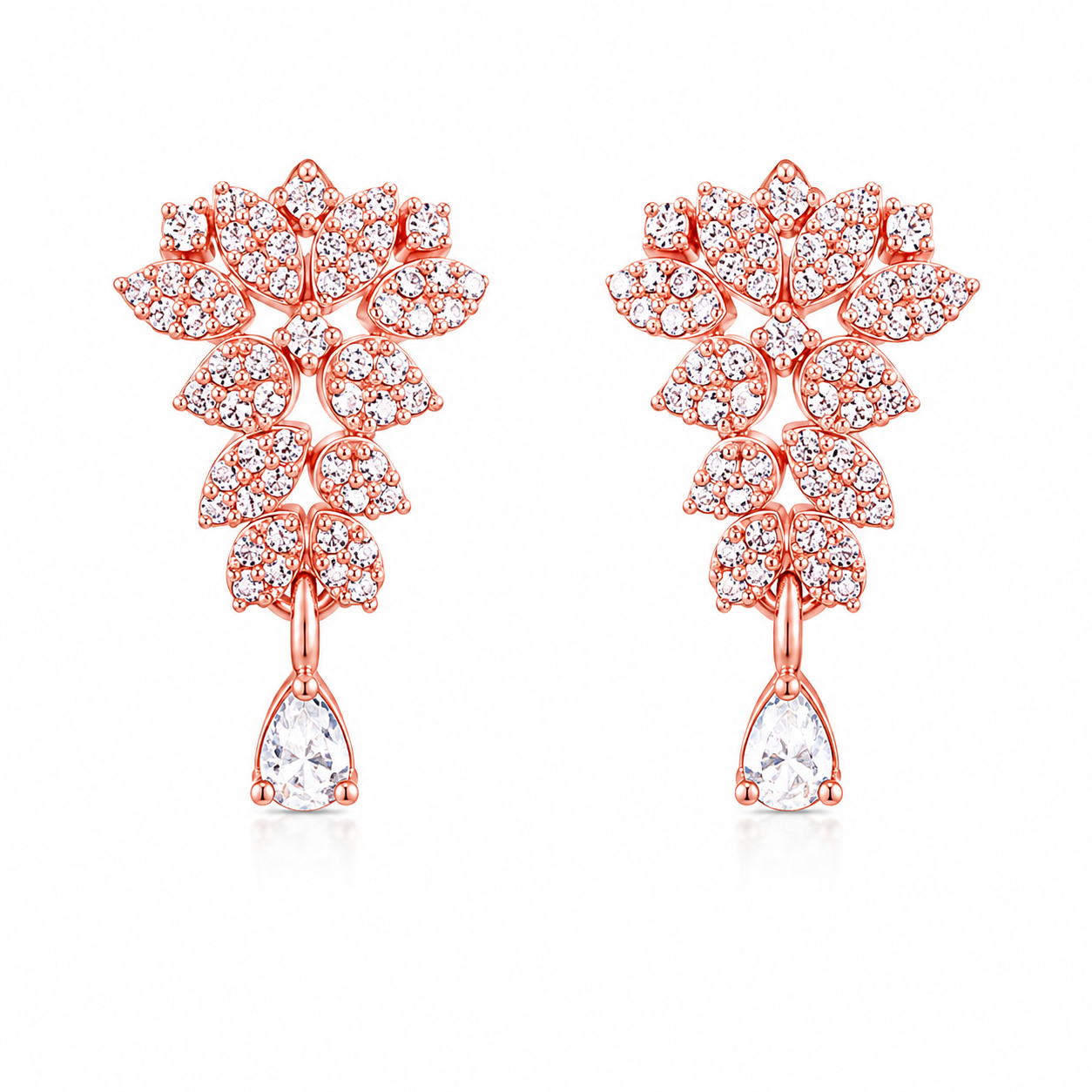 Rose Gold Floral Crystal Drop Earrings for Women