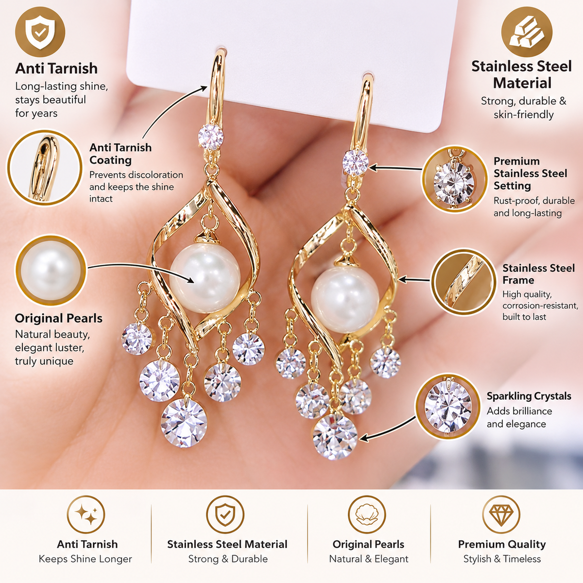Stylish Gold Bow Stud Long Earrings With Ball Drop-WJ-JS26-ER0165