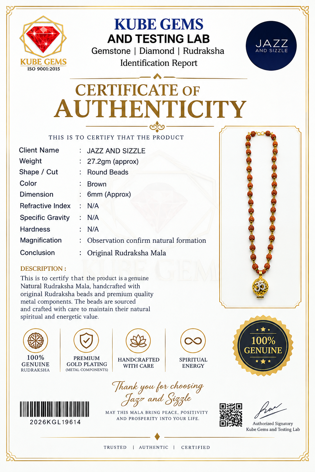 Original Rudraksha Mala with Gold-Plated Om Pendant | Genuine Rudraksha Beads for Men & Women-JS-SNL044