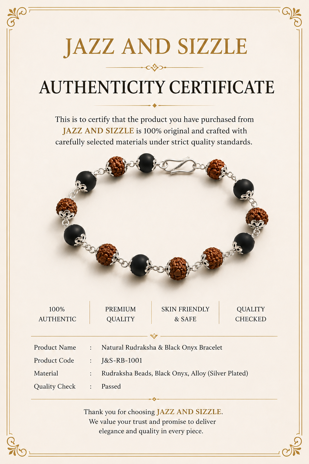 Rudraksha & Black Beaded Silver-Toned Spiritual Bracelet for Men-JS-SBR-030