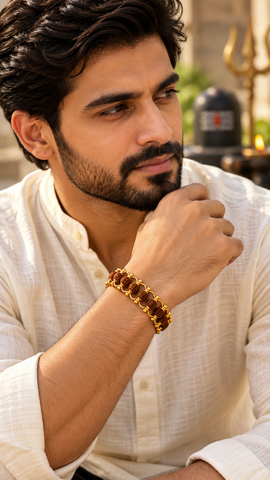 Gold Plated Modern Rudraksha Bracelet-JS-SBR-0002