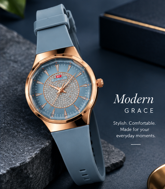 Women blue Crystalline Charm Diamond Ring Dial Premium & Luxurious Silicone Strap Analog Watch for Women (Copy)