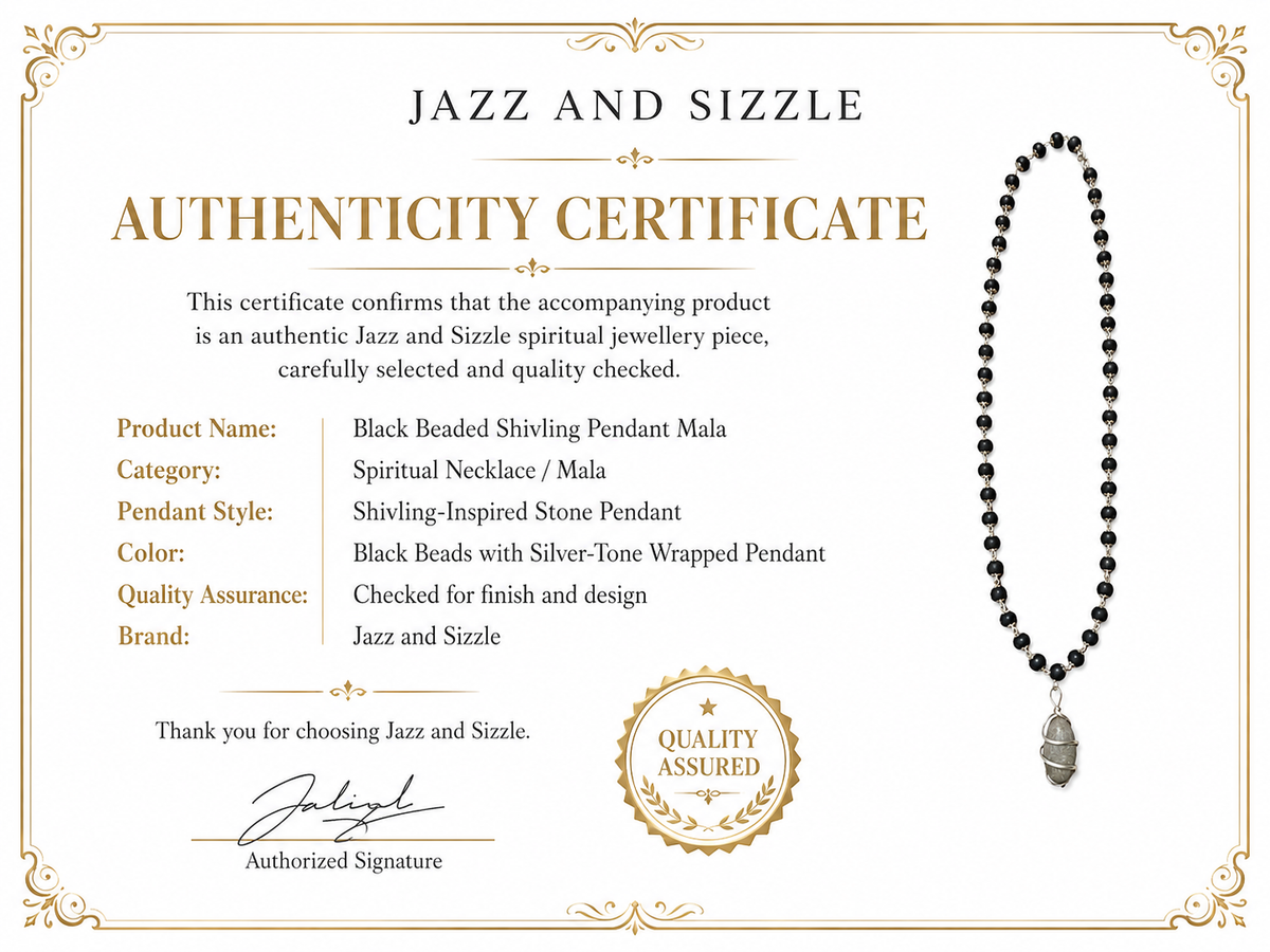 Black Beaded Shivling Pendant Mala for Men-JS-SNL-029