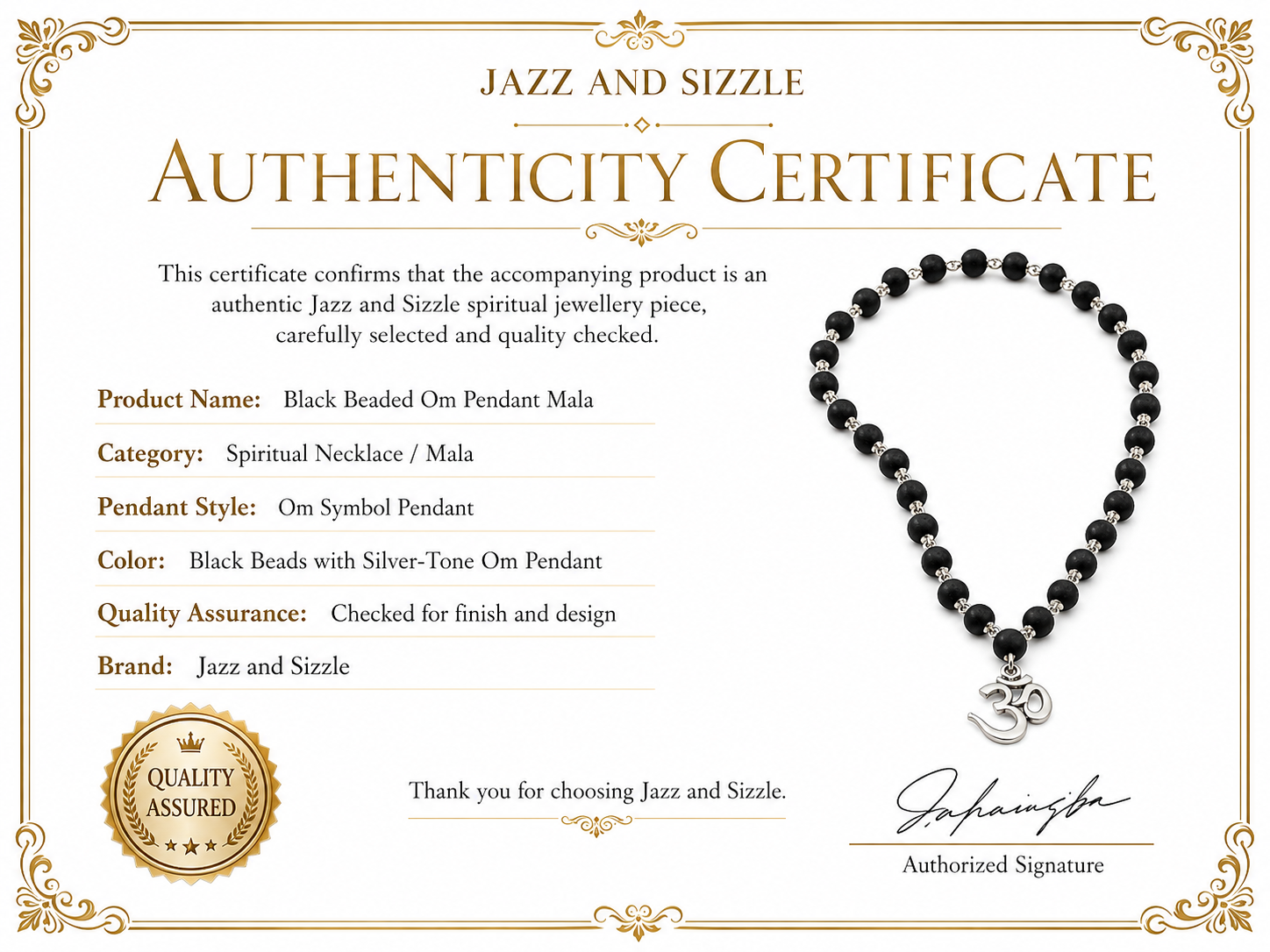 Black Beaded Om Pendant Spiritual Mala for Men-JS-SNL-028