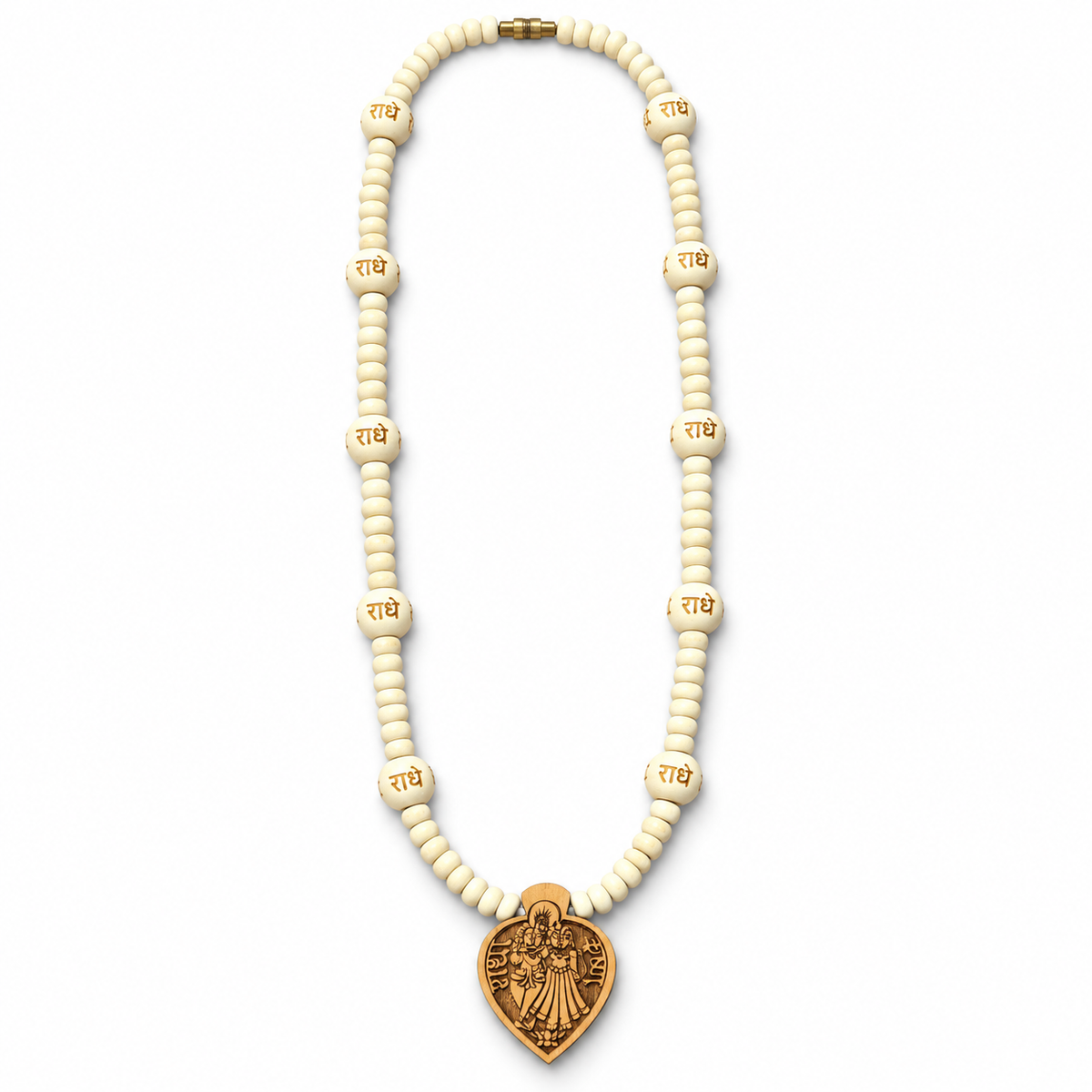 Radha Krishna Tulsi Bead Mala with Wooden Pendant-JS-SNL-032