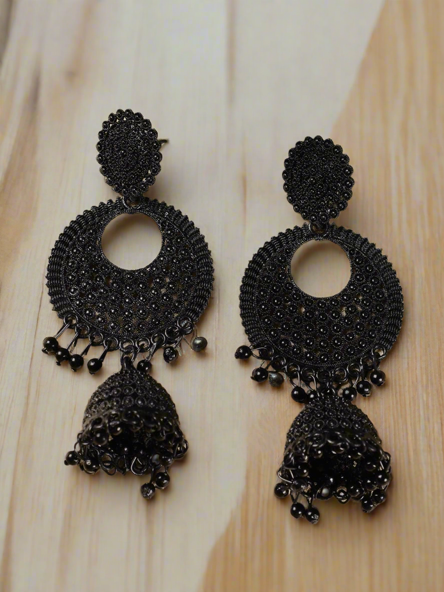 Jazz and sizzle Black Enamel Ethnic Jhumka Earring