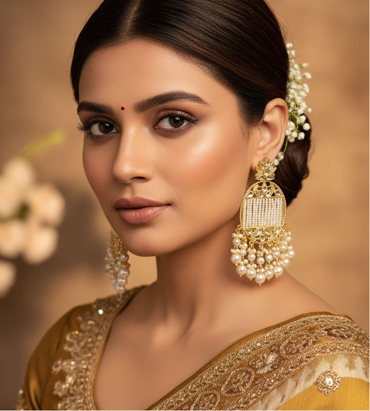 Jazz And Sizzle Gold-Plated Handcrafted Kundan Pearl Studded Multistrand Earrings