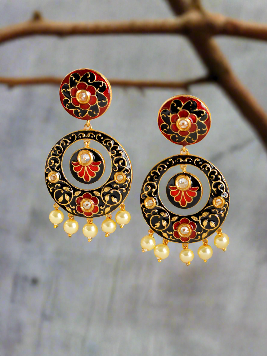 Gold Plated Black Contemporary Chandbali Earring