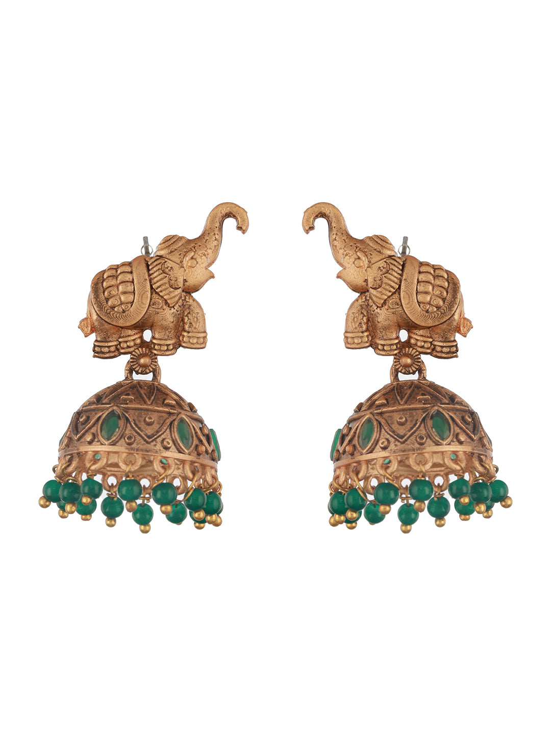 Jazz and Sizzle Gold-Plated Artificial Stones-Studded & Beaded Jhumka Earrings