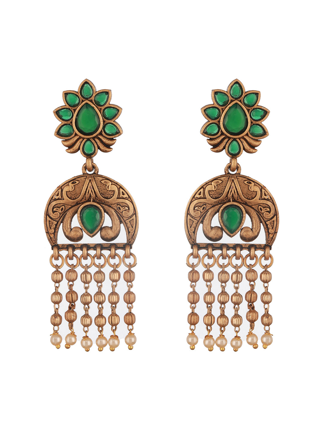 Jazz And Sizzle Gold-Plated Artificial Stones-Studded & Beaded Drop Earrings