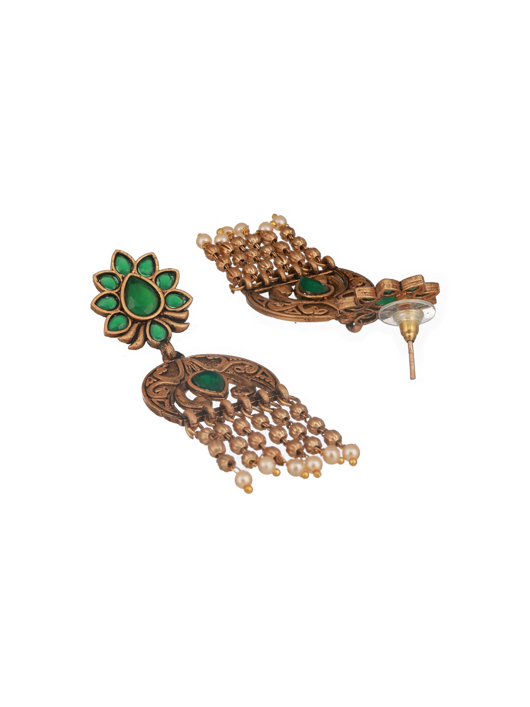 Jazz And Sizzle Gold-Plated Artificial Stones-Studded & Beaded Drop Earrings