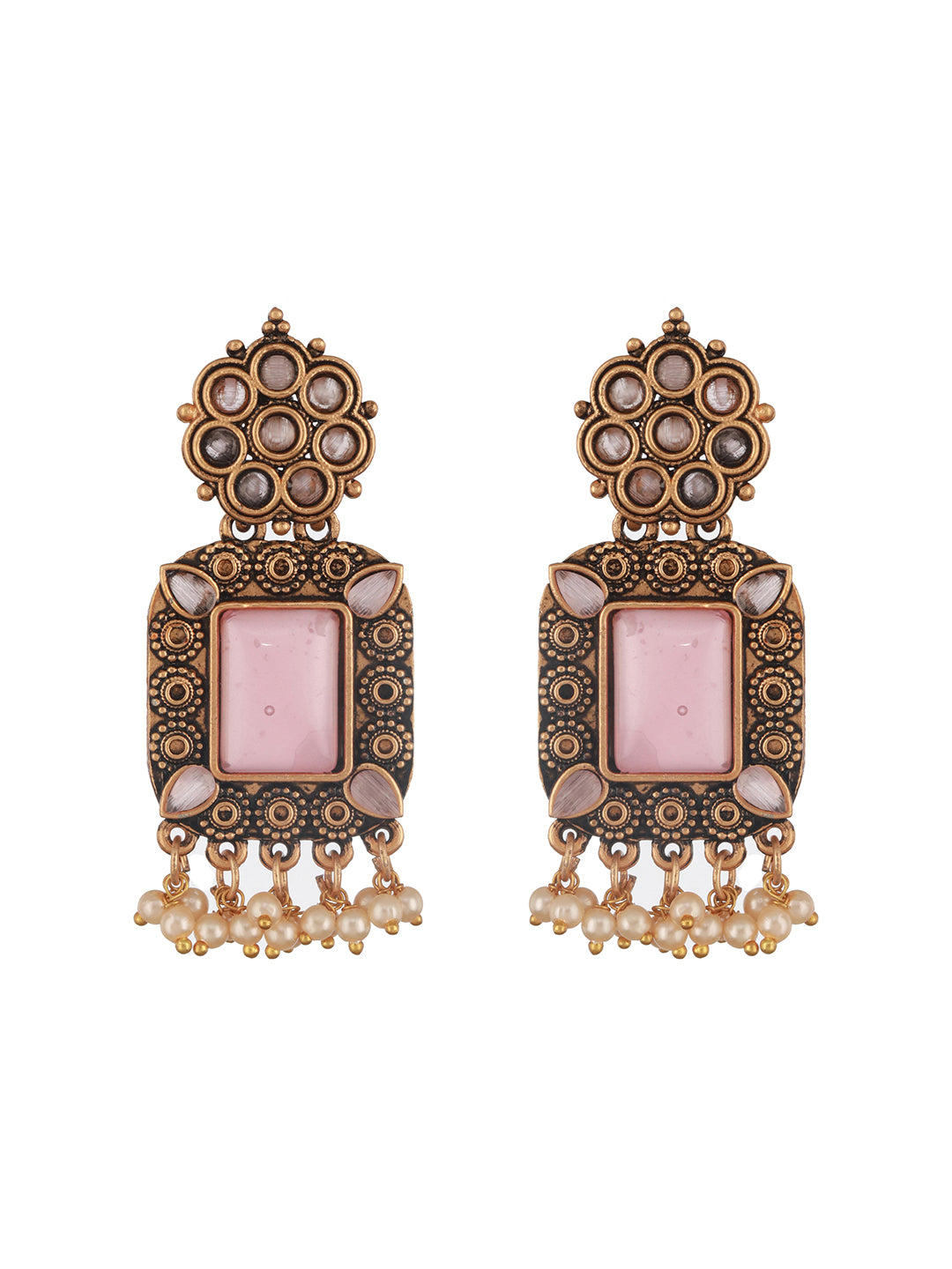 Jazz and Sizzle Gold-Plated Pink Stones-Studded & Beaded Drop Earrings