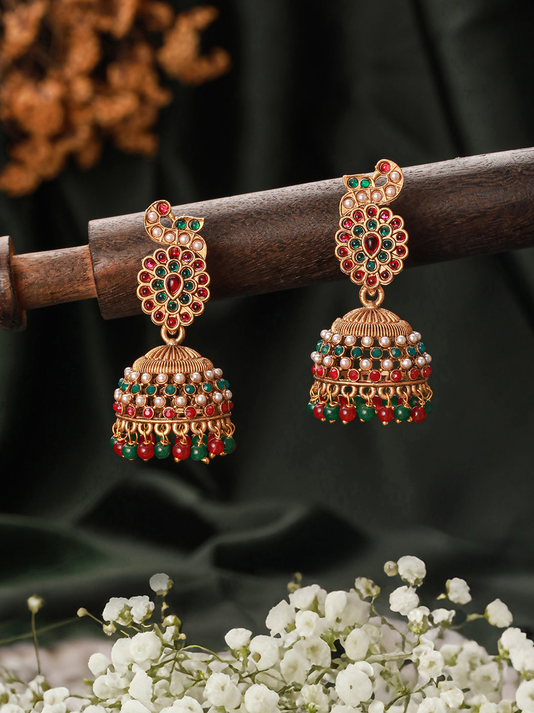 Jazz And Sizzle Gold-Plated Peacock Shaped Contemporary Jhumka Earrings