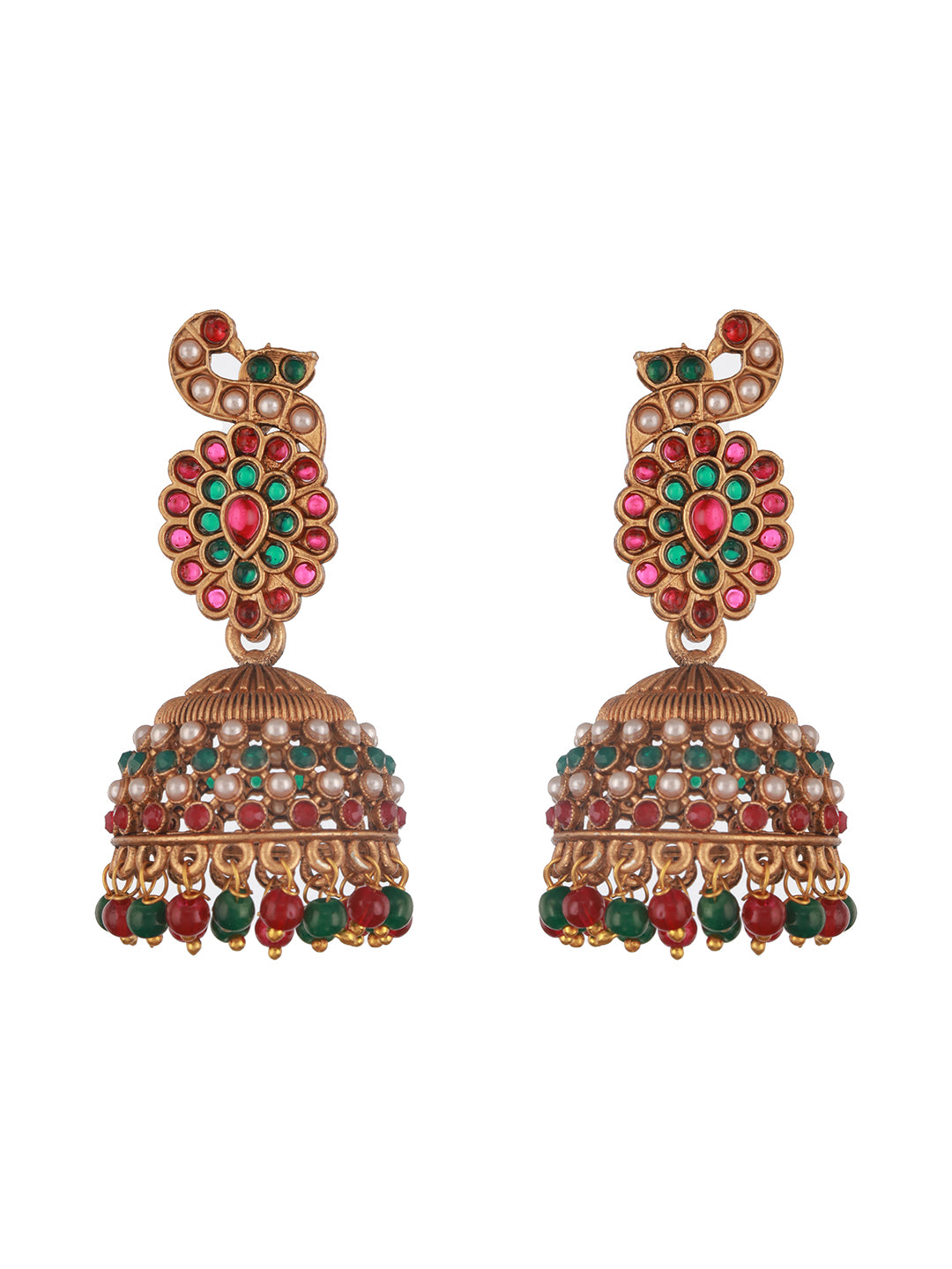 Jazz And Sizzle Gold-Plated Peacock Shaped Contemporary Jhumka Earrings