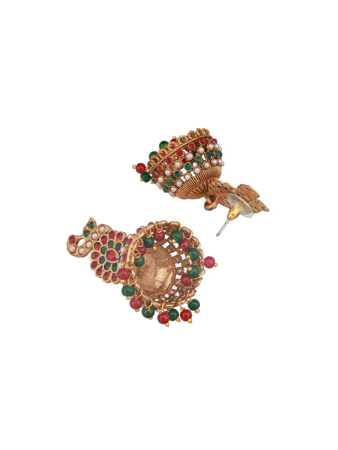 Jazz And Sizzle Gold-Plated Peacock Shaped Contemporary Jhumka Earrings