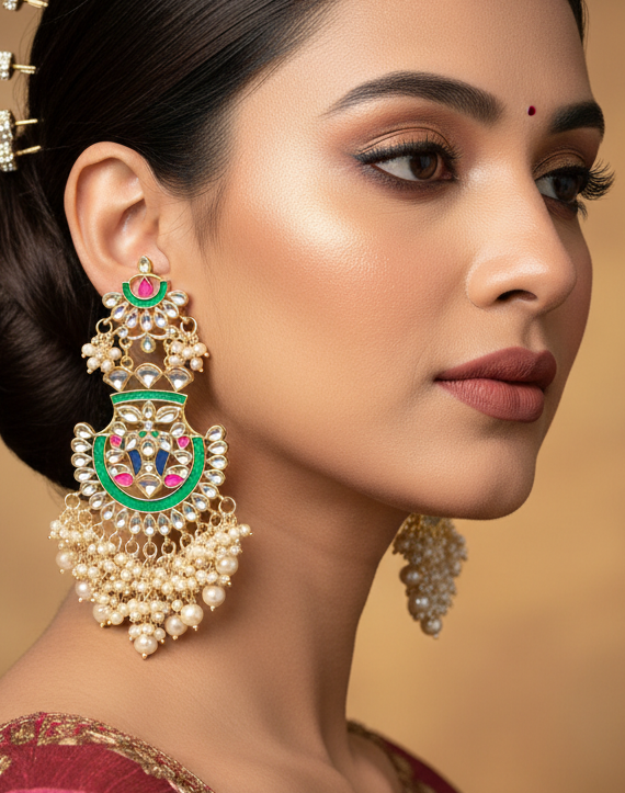 Jazz And Sizzle Gold Plated Kundan Studded Handcrafted Classic Drop Earrings