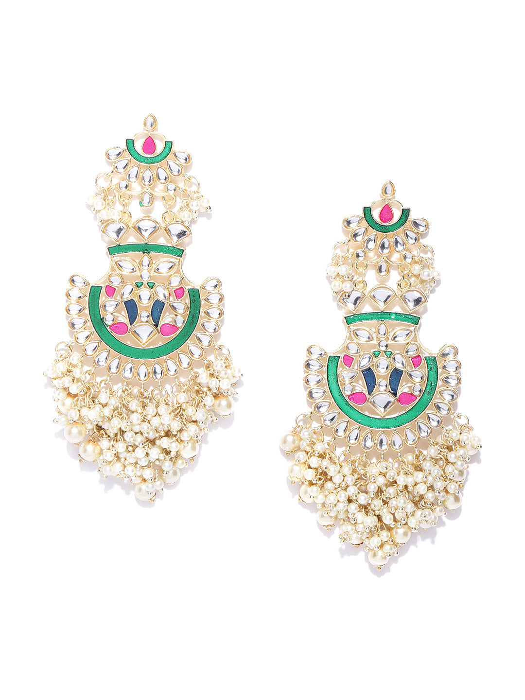 Jazz And Sizzle Gold Plated Kundan Studded Off-White Beaded Multicolor Drop Earrings