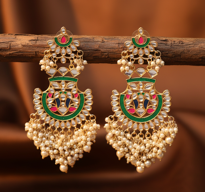 Jazz And Sizzle Gold Plated Kundan Studded Handcrafted Classic Drop Earrings