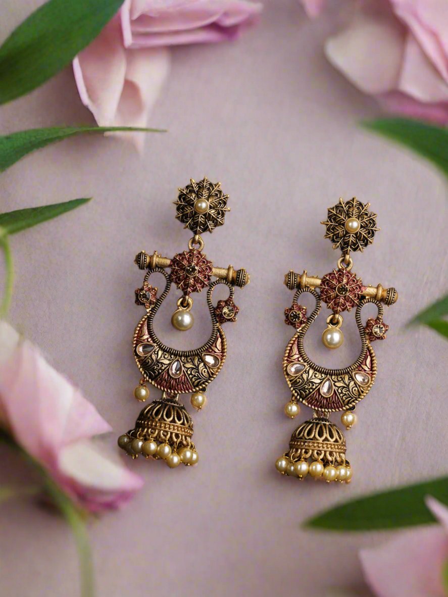 Jazz And Sizzle Kundan Studded Meenakari Jhumka Earring