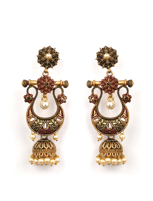 Jazz And Sizzle Kundan Studded Meenakari Jhumka Earring