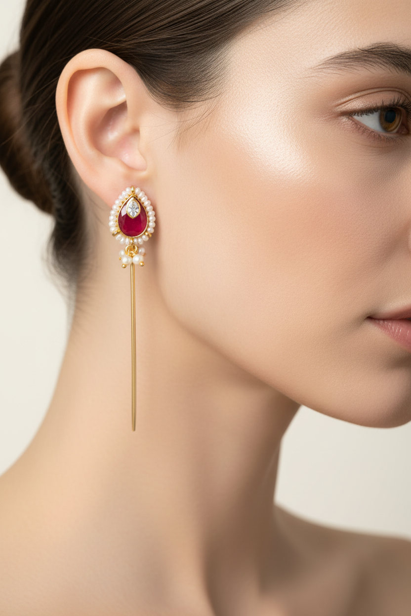 Jazz And Sizzle Gold Plated Artificial Stone Studded & Beaded Ear Cuff